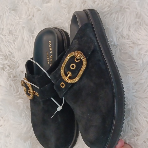 Kurt Geiger London Mayfair Crystal Embellished Eagle Head Buckle Mules Black - Picture 5 of 11